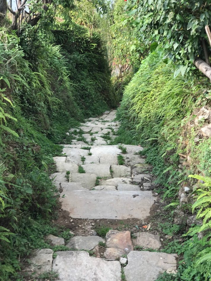 Stepping down old stone paths