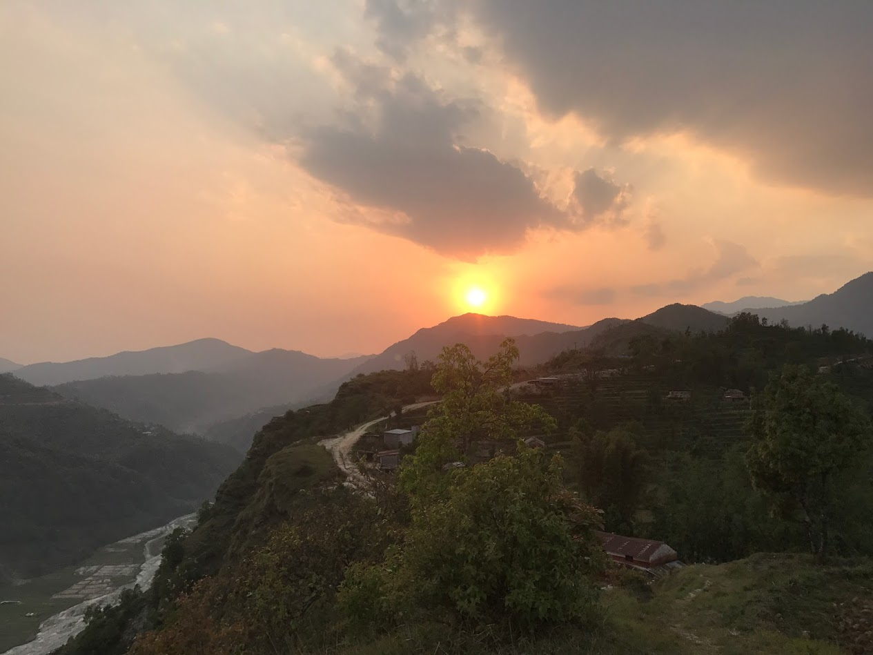 Sun setting over the valley near Pokhara